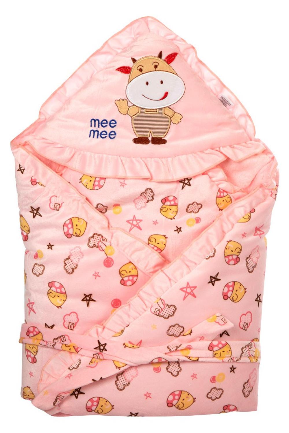 Pink Printed Baby Wrapper with Hood